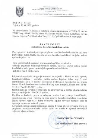Javni poziv korisnicima boračko-invalidske za&scaron;tite