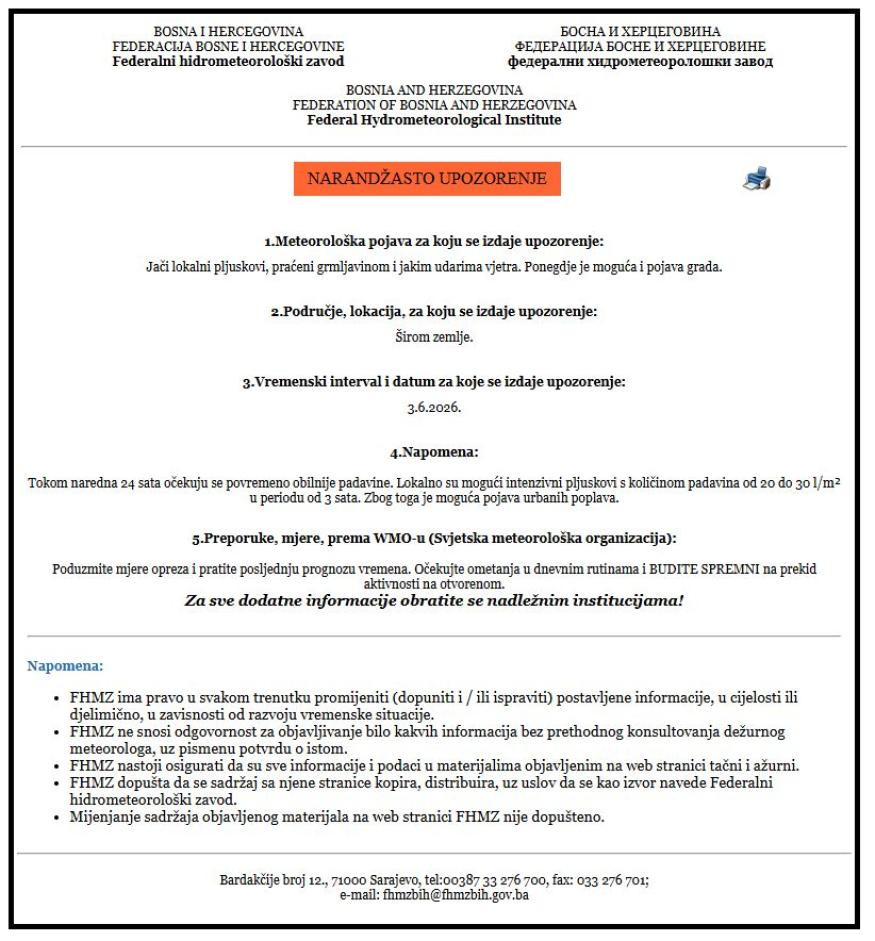 Narandžasto upozorenje: Pljuskovi, grmljavina i vjetar